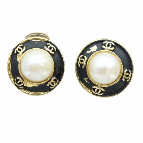 Accessori orecchini Chanel per entrambe le orecchie design logo perla clip colore nero oro