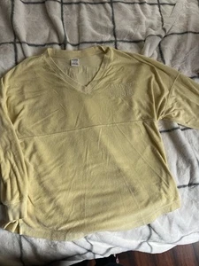 Victoria Secret/Pink Terry Cloth Sweatshirt Size Large Yellow V-neck - Picture 1 of 6