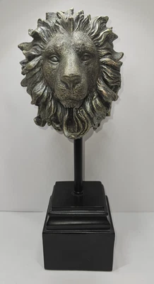 BUSTO DE RESINA CABEZA DE LEÓN VINTAGE SOBRE BASE DE RESINA 14" DE ALTO Foto 1 de 4