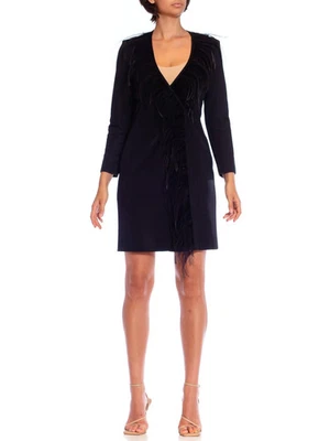 1980S YVES SAINT LAURENT Black Rayon & Silk Jersey Long Sleeved Wrap Cocktail - Image 1 of 4