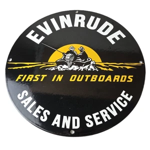 Vintage Evinrude Outboards Sign - Marine Boating Fishing Porcelain Gas Pump Sign - Picture 1 of 14