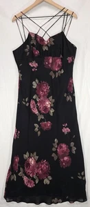 VTG Evan Picone Womens Floral Midi Dress Strappy Black 90s Y2K Whimsigoth Sz 14 - Picture 1 of 16