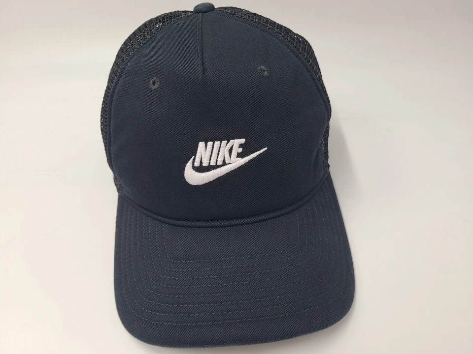 Nike L-XL Rise Cap Mesh Trucker Hat Polyester Swoosh Logo Men Women Black White - Image 1 of 4