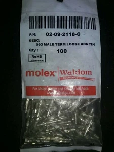 Pines de conector Molex 02-09-2118 .093 macho cable tamaño 18-22 AWG 100 piezas. - Imagen 1 de 1