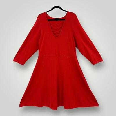 Vestido Suéter Tejido Patinador Rojo Escote Cruzado Torrid Criss Mujer 3 3X Elástico Foto 1 de 4