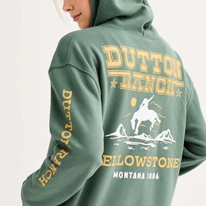 NEW Womens Yellowstone Dutton Ranch Full Zip Hoodie, Green, Size LARGE - Picture 1 of 8