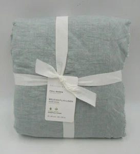 Pottery Barn Belgian Flax Linen Double Flange Duvet Cover Queen Mineral Blue N80 - Picture 1 of 4