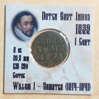 💰1 cent 1839 - Dutch East India - Willem I - Sumatra   #231 - Image 1 of 2