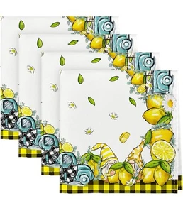 Summer Cloth Napkins 18 x 18 Inch Lemon Reusable Party Dinner Napkins Set of 4 - Picture 1 of 6