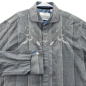 Christopher Wicks English Laundry Independence Shirt Mens Large Gray Embroidered - Picture 1 of 16