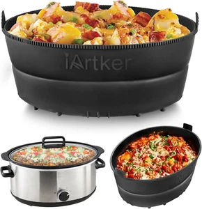 Silicone Slow Cooker Liner Fit 7-8 Quart, Thickened Foldable Crockpot Liners Ova - Picture 1 of 6