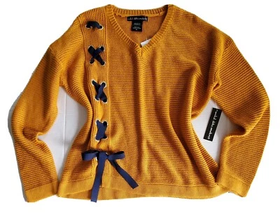 United States Sweaters Women's Long Sleeve V-Neck Knit Sweater, Mustard Size PL - Image 1 of 4