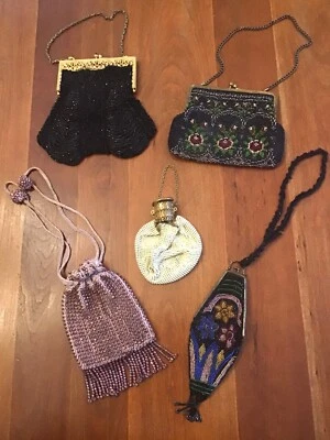 Lot of 5/Antique Victorian-1920s ? Flapper Beaded Bags Bag Drawstring Accordion - Image 1 of 4