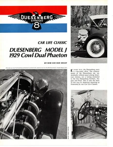 1929 DUESENBERG MODEL J COWL DUAL PHAETON ~ ORIGINAL 6-PAGE 1964 ARTICLE / AD - Picture 1 of 2