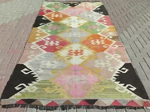Vintage Turkish Kilim, Handmade Kelim, Wool Floor Rug, Teppiche 62"x109" Carpet - Picture 1 of 12