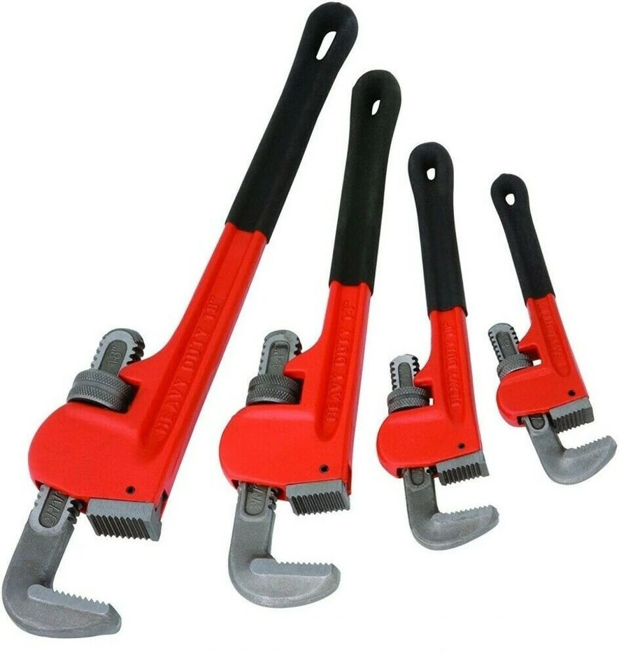 4pc Heavy Duty Pipe Wrench Set Monkey Heat Treated Adjustable 8" 10" 14" 18" NEW - Image 1 of 2