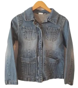 Cato Jacket Girls Size L 11/12 Zipup Denim Distressed Blue Stretch Pockets - Picture 1 of 6
