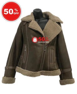Ladies B3 Classic Cross Zip Sheepskin Jacket Brown Real Shearling Fur Jacket P-4 - Picture 1 of 3