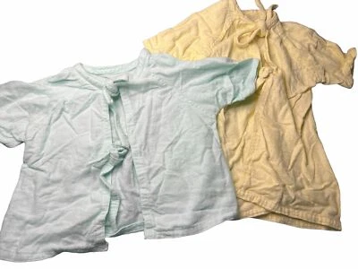 Lot of 2 Vintage handmade baby bathrobe flannel tie front green yellow jacket - Image 1 of 4
