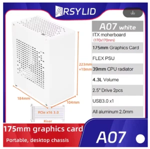 K39 A07 A39 Aluminium 2.0mm HTPC Mini ITX A4 Châssis avec câble élévateur gen3 - Blanc - Photo 1/11