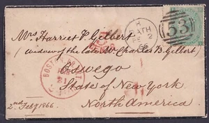 1866 1/- Grün SG101 PL 4 RI Bad nach New York State USA fein gebraucht Katze. £ 450,00 - Bild 1 von 2