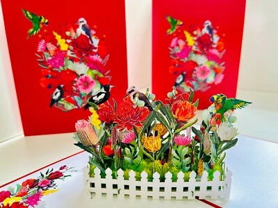 CARTÕES POP ORIGAMI FLORES NATIVAS AUSTRALIANAS CARTÃO POP-UP FELIZ NATAL - Imagem 1 de 4