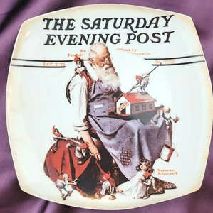NORMAN ROCKWELL "SANTA'S HELPERS" PLATE SATURDAY EVENING POST, SQUARE 8" - Bild 1 von 2