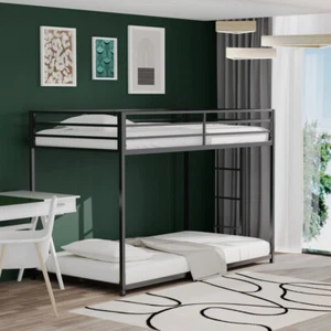 Twin over Twin Bunk Bed Frame for Kids Adult Bunk Bed with Ladder & Guardrails - Picture 1 of 8