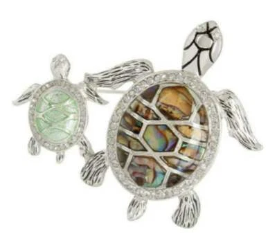 Tortuga Marina Napier con Broche Bebé Prendedor Tono Plata NUEVO Caja de Regalo Abulón Estrás Foto 1 de 4