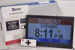 Digital Calendar Day Clock, Wall Hanging/Free Standing w/Remote & User Manual - Picture 1 of 7