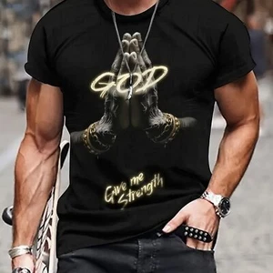 Camiseta God Gives Me Strength To Impresión 3D Para Hombre Cómoda Talla Grande, Manga Corta - Imagen 1 de 7
