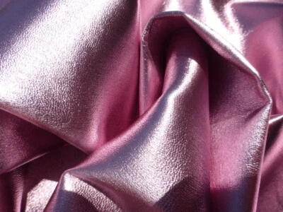 lambskin leather hide Shimmering Metallic Pink Stretch Leather - Image 1 of 4