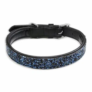 Hundehalsband Halsband Hunde Lederhalsband Leder schwarz blauen Pailletten S M L - Picture 1 of 56