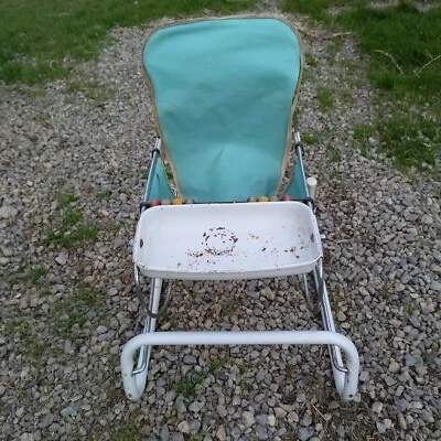 Винтажный детский вышибала джемпер сиденье металлический поднос деревянные бусины качалка стул  - Изображение 1 из 4