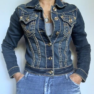 DENIM JACKET W/HEAVY STITCHING SIZE S Jewel Buttons L.A. IDOL USA Embellished - Picture 1 of 10