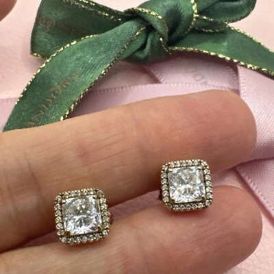 Pendientes Pandora Rosa Cuadrados Brillo Halo ~ 280591CZ Genuino Ale Foto 1 de 4