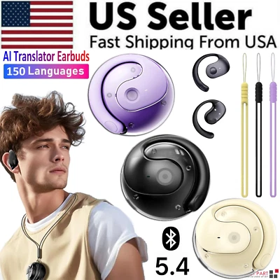 Translator Earbuds 150 Languages Real Time Translation Bluetooth 5.4 Headset US - Image 1 of 4