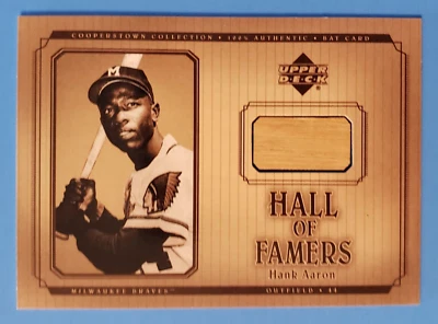 Tarjeta de colección Cooperstown Upper Deck 2001 #B-HA HANK AARON juego reliquia de murciélago usada Foto 1 de 4