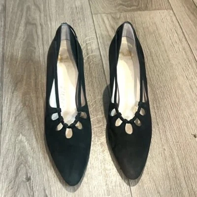 Delman Vintage 1940s Black Suede Pumps Women's Slip-On Heels, Size 8N - Image 1 of 4