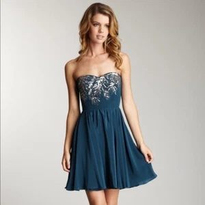 Rebecca Taylor trägerloses Seidenkleid mit Perlenfedern - Größe 2 - Bild 1 von 12