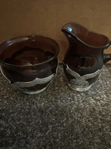 Vtg Farber Bros New York Creamer & Sugar Bowl Amythst and Chrome - Picture 1 of 11