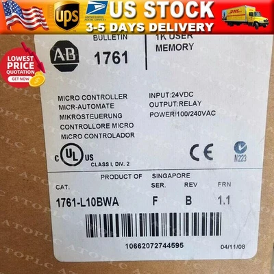 NEW Sealed AB 1761-L10BWA MICROLOGIX 1000 Controller AB 1761L10BWA US Free Tax - Image 1 of 4