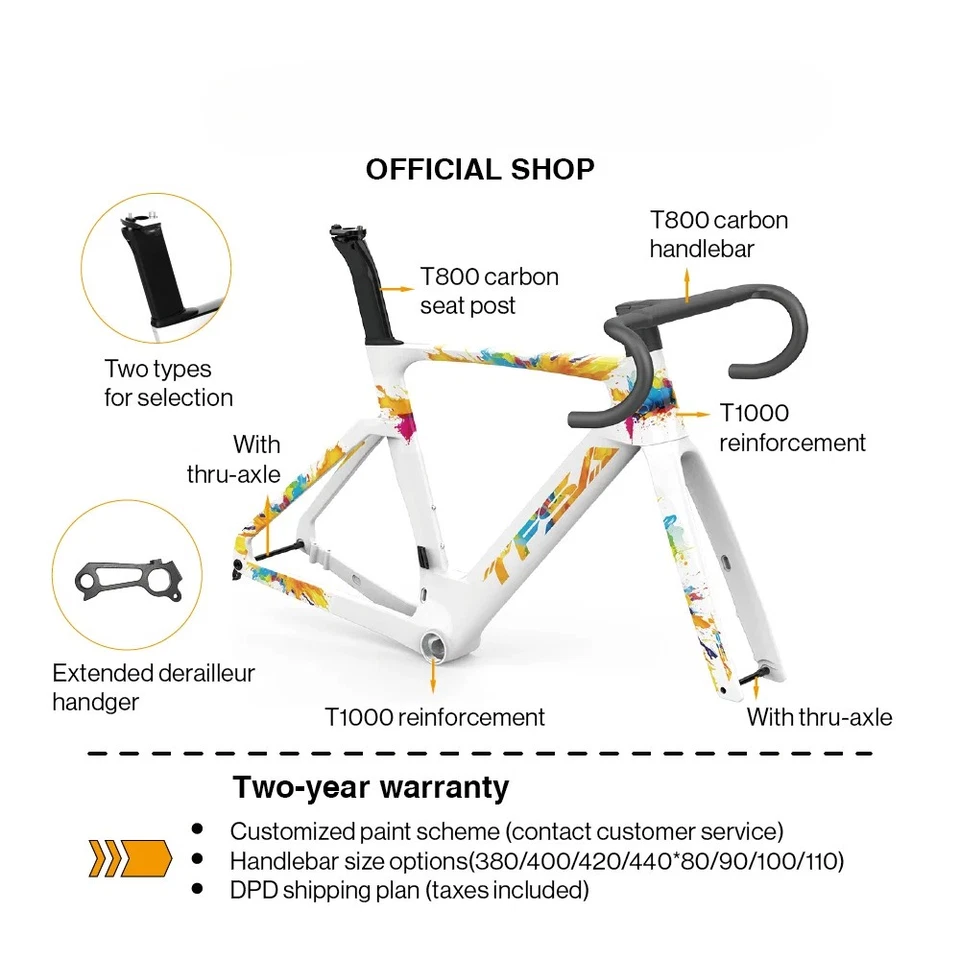  Road Bike Frame Aerodynamic High Speed Carbon Fiber Frameset With Handlebar  - Image 1 of 4
