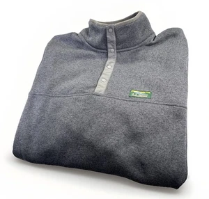LL Bean Mens Sweater Fleece Pullover Gray 1/4 Snap Slightly Fitted L Excellent - Picture 1 of 8