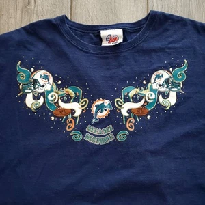VTG Miami Dolphins Women's XL Blue Graphic Print T-Shirt USA Single Stitch Y2k - Picture 1 of 6