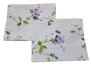 Set of 2 Blue Cotton Pillowcases W/ Purple Flowers. 20 X 32 Queen - Picture 1 of 4
