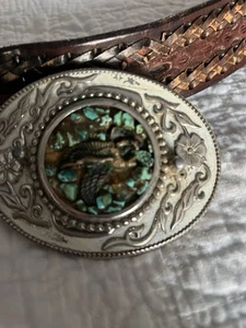 American Eagle Belt Buckle Surrounded With Turquoise Stone. Belt Is A 38” - Picture 1 of 4