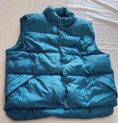LL Bean Goose Down Quilted Puffer Vest Mens Large Snap Button Teal Vintage 80s - Image 1 of 4
