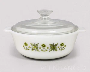 Fire King Meadow Green 1.5 Qt Round Casserole 7.5 Inch #435 With Clear Lid - Picture 1 of 16