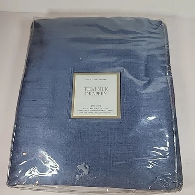 Restoration Hardware Thai Silk Drapery 50 x 96” BLUE 100% SILK Cotton Lined NEW - Image 1 of 4